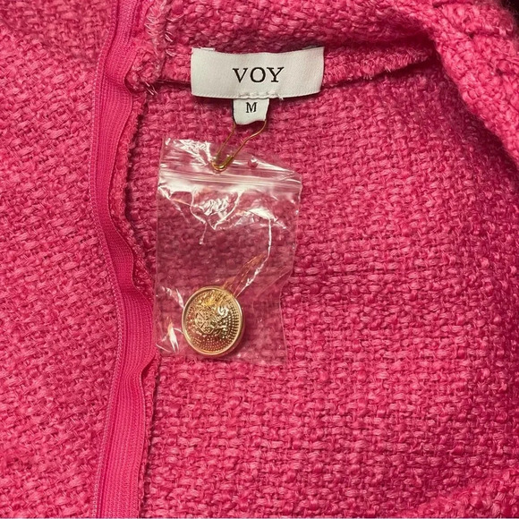 VOY Kennedy Pink Tweed Dress Double Pocket Braid Neck Medium Clueless NWOT - Picture 7 of 11